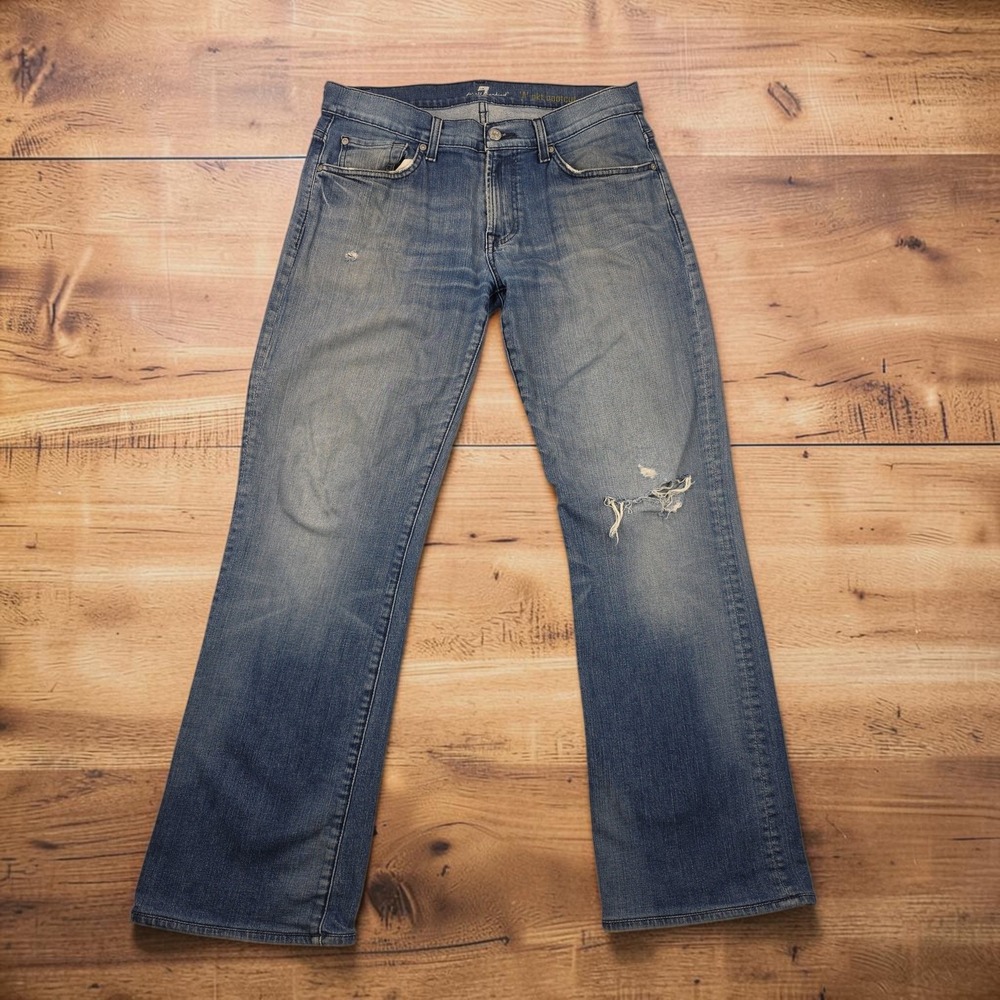 7 For All Mankind Mens A Pocket Bootcut Jeans Blue Distressed JTA53065A Size 32